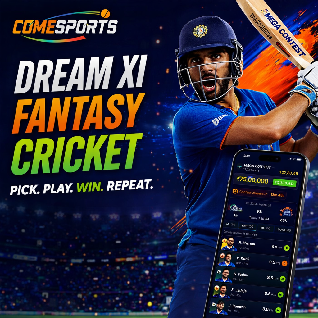 Come Play Hub Dream XI fantasy cricket ad visual